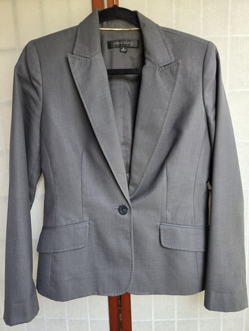 Anne Klein Charcoal Grey Single-Button Notch Lapel Blazer Jacket Size 6